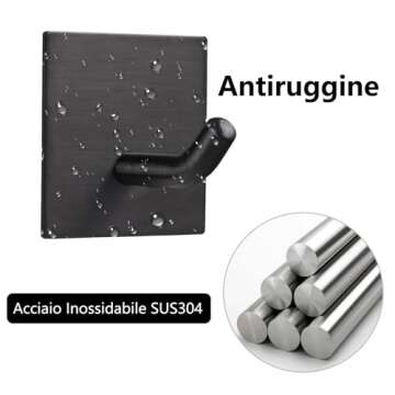 FOMANSH Heavy Duty Adhesive Hooks, Stick on Wall Adhesive Hangers, Strong Stainless Steel Holder, Self Adhesive Hooks for Kitchen Bathroom Home Door Towel Coat Key Robe 4 Packs Black