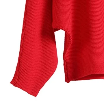 Ckikiou Womens Lightweight Oversized Boat Neck Sweaters Tops Dolman Batwing Sleeve Ribbed Knitted Pullovers Bright Red