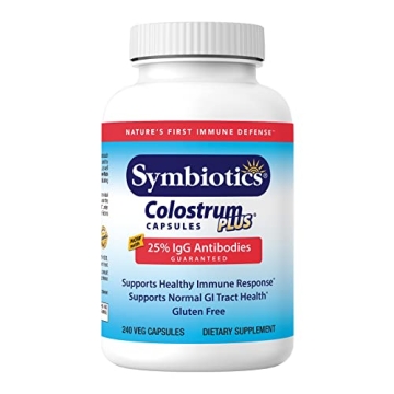 Symbiotics Colostrum 240ct Vegetable Capsules - Immunity Support, Lactoferrin & IgG Antibodies - Glu...