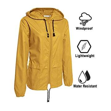 Avoogue Lightweight Raincoat Women's Waterproof Windbreaker Packable Outdoor Hooded Rain Jacket Yellow XXL