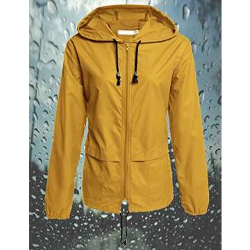 Avoogue Lightweight Raincoat Women's Waterproof Windbreaker Packable Outdoor Hooded Rain Jacket Yellow XXL
