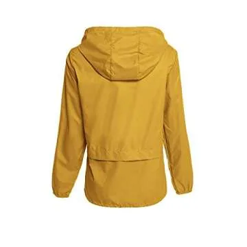 Avoogue Lightweight Raincoat Women's Waterproof Windbreaker Packable Outdoor Hooded Rain Jacket Yellow XXL