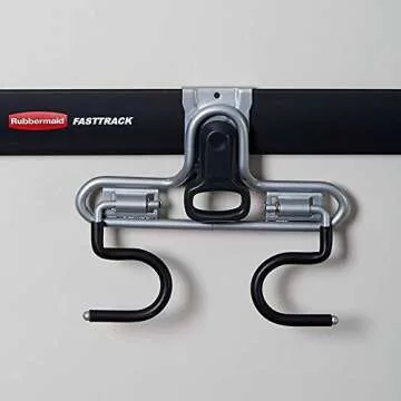 Rubbermaid FastTrack 2-Handle Hook (S Hook), Mounted Garage Storage and Space Saving Organization System, Metallic Powder-Coated Steeel, for Rakes/Brooms/Toys/Ladders,