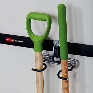 Rubbermaid FastTrack 2-Handle Hook (S Hook), Mounted Garage Storage and Space Saving Organization System, Metallic Powder-Coated Steeel, for Rakes/Brooms/Toys/Ladders,