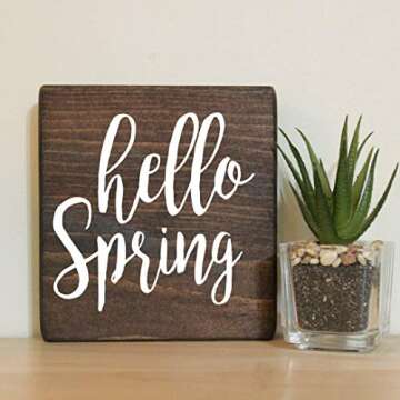 Hello Spring Small Rustic Wooden Sign 5"X5"