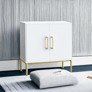 JOZZBY Buffet Sideboard Cabinet with Storage, Modern Wooden Free Standing Cabinet with Adjustable Shelves, White and Gold Cabinets for Living Room, Kitchen, Hallway