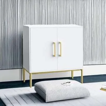 JOZZBY Buffet Sideboard Cabinet with Storage, Modern Wooden Free Standing Cabinet with Adjustable Shelves, White and Gold Cabinets for Living Room, Kitchen, Hallway