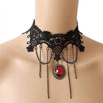 iWenSheng Halloween Costume Jewelry - Adjustable Black Lace Choker Necklace for Women