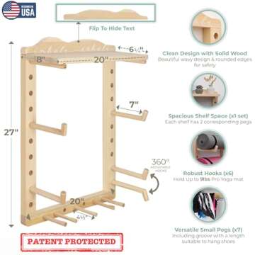 Yoga Mat Holder Wall Mount Home Gym Storage Rack - Fully Customizable Yoga Mat Wall Holder Wooden Yoga Mat Storage Rack as Gym Shelf for Home Gym Wall Storage or Yoga Mat Organizer for Peloton Accessories