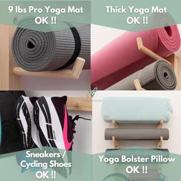 Yoga Mat Holder Wall Mount Home Gym Storage Rack - Fully Customizable Yoga Mat Wall Holder Wooden Yoga Mat Storage Rack as Gym Shelf for Home Gym Wall Storage or Yoga Mat Organizer for Peloton Accessories