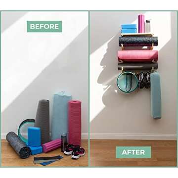 Yoga Mat Holder Wall Mount Home Gym Storage Rack - Fully Customizable Yoga Mat Wall Holder Wooden Yoga Mat Storage Rack as Gym Shelf for Home Gym Wall Storage or Yoga Mat Organizer for Peloton Accessories
