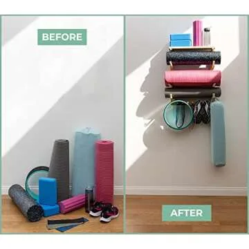 Yoga Mat Holder Wall Mount Home Gym Storage Rack - Fully Customizable Yoga Mat Wall Holder Wooden Yoga Mat Storage Rack as Gym Shelf for Home Gym Wall Storage or Yoga Mat Organizer for Peloton Accessories