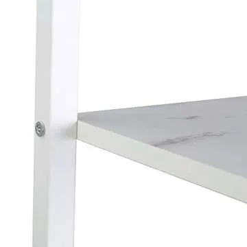JEROAL 5 Tier Ladder Shelf, Wooden Leaning Bookshelf, Storage Display Shelves, Open Bookcase with Metal Frame, Perfect for Home Office, or Bedroom, Marble White