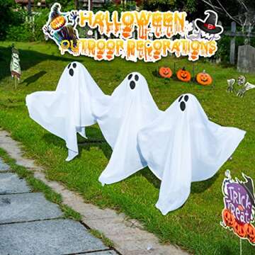 YoleShy Halloween Ghost Yard Stakes with Light Up, Set of 3 Ghost Decorations for Outdoor Haunted Ho...