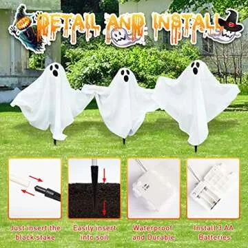 YoleShy Halloween Ghost Yard Stakes Light Up Decoration
