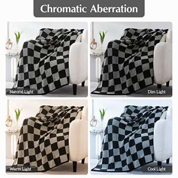 WRENSONGE Checkered Throw Blanket, Black Grey Checkered Microfiber Soft Cozy Fluffy Warm Hand Made Weave Throw Blankets for Couch, Sofa, Chair, Bed, Picnic,Travel Lightweight Bed Blanket - 50"*70"