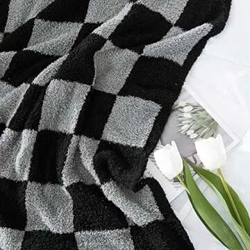WRENSONGE Checkered Throw Blanket, Black Grey Checkered Microfiber Soft Cozy Fluffy Warm Hand Made Weave Throw Blankets for Couch, Sofa, Chair, Bed, Picnic,Travel Lightweight Bed Blanket - 50"*70"