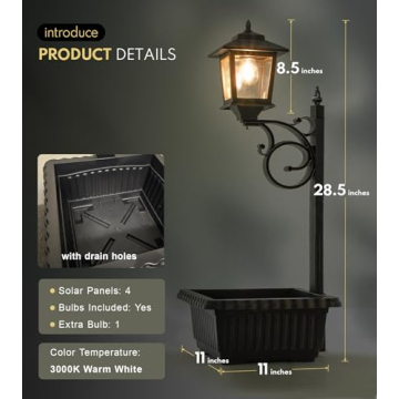 Outdoor Flower Pots with Solar Lamp Post - 2 in 1