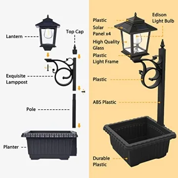 Outdoor Flower Pots with Solar Lamp Post - 2 in 1