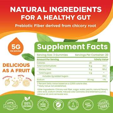 NATUREBYTES Prebiotic Fiber Gummies for Adults and Kids [15g Inulin Fiber from Chicory Root] for Dig...