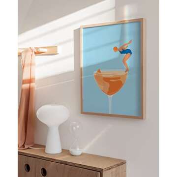 HAUS AND HUES Preppy Pictures Bar Art - Colorful Cocktail Prints, Bar Cart Accessories, Minimalist Blue and Orange Picture for Room Aesthetic, Bar Wall Decor, Vintage Aperol Spritz (12x16 Unframed)