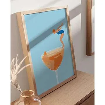 HAUS AND HUES Preppy Pictures Bar Art - Colorful Cocktail Prints, Bar Cart Accessories, Minimalist Blue and Orange Picture for Room Aesthetic, Bar Wall Decor, Vintage Aperol Spritz (12x16 Unframed)