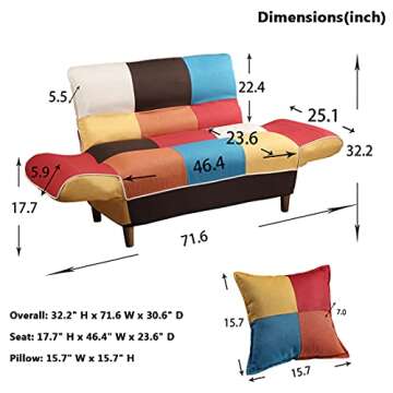 Convertible Futon Sofa Bed with 2 Pillows, Loveseat Sleeper Sofa Futon Couch, Recliner Couch with Ad...