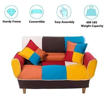 Stylish Convertible Loveseat Futon Sofa with 2 Pillows