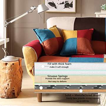 Convertible Futon Sofa Bed with 2 Pillows, Loveseat Sleeper Sofa Futon Couch, Recliner Couch with Adjustable Armrest and Wood Legs, Living Room Sofa with 3-Angle Backrest for Small Space (Colorful)