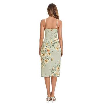 Floerns Women's Floral Print Cowl Neck Ruched Sleeveless Satin Slit Party Dress Green Multi S