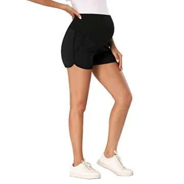 fitglam Women's Maternity Shorts Over Belly Pregnancy Lounge Workout Running Pajama Sleep Shorts with Pockets