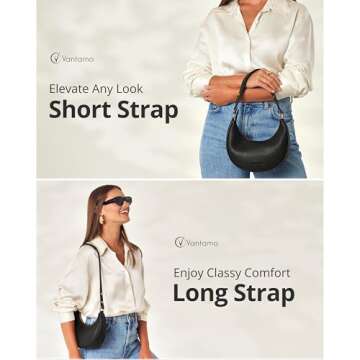 Half Moon Clutch Bag for Women - Faux Leather Crescent Bag with Anti Theft RFID Protection & Adjustable Shoulder Strap - Luna Bag with Gold Zippers & Anti Pickpocket Clip - Everyday Moon Shaped Purse