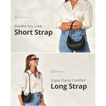 Half Moon Clutch Bag for Women - Faux Leather Crescent Bag with Anti Theft RFID Protection & Adjustable Shoulder Strap - Luna Bag with Gold Zippers & Anti Pickpocket Clip - Everyday Moon Shaped Purse