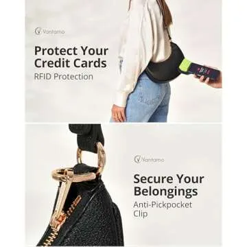 Half Moon Clutch Bag for Women - Faux Leather Crescent Bag with Anti Theft RFID Protection & Adjustable Shoulder Strap - Luna Bag with Gold Zippers & Anti Pickpocket Clip - Everyday Moon Shaped Purse