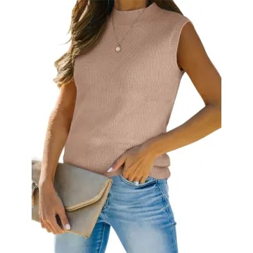 ANRABESS Women's Summer Sleeveless Top - Casual Mock Neck Knit Sweater Pullover