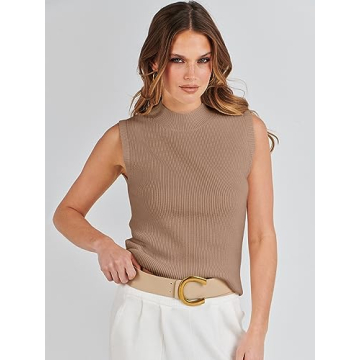 ANRABESS Women’s Casual Sleeveless Mock Neck Sweater