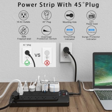 Yintar 6FT Surge Protector Power Strip with 18 Outlets