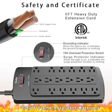 Yintar 6FT Surge Protector Power Strip with 18 Outlets