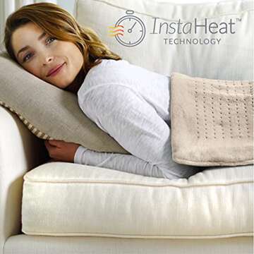Pure Enrichment PureRelief Ultra-Wide (20"x24") Electric Heating Pad for Full Body Relief - 4 InstaHeat Settings, Machine-Washable, & Soft Fabric - for Back Pain, Sore Joints, & Cramps (Almond Tan)