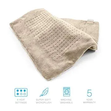 Pure Enrichment PureRelief Ultra-Wide (20"x24") Electric Heating Pad for Full Body Relief - 4 InstaHeat Settings, Machine-Washable, & Soft Fabric - for Back Pain, Sore Joints, & Cramps (Almond Tan)