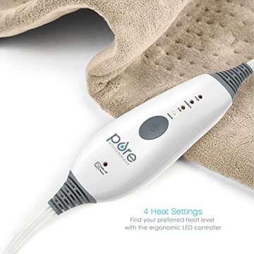 Pure Enrichment PureRelief Ultra-Wide (20"x24") Electric Heating Pad for Full Body Relief - 4 InstaHeat Settings, Machine-Washable, & Soft Fabric - for Back Pain, Sore Joints, & Cramps (Almond Tan)
