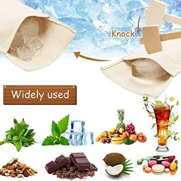 Professional Lewis Bag and Ice Mallet, Reusable Cotton Crushed Ice Bag with Wooden Mallet Bar Kitchen Accessory Kit for Crushes Ice Dried Ice