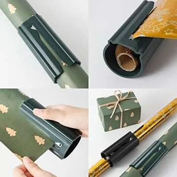 Christmas Wrapping Paper Cutter Tool Tube, Sliding Gift Wrap Cutter,Kraft Paper roll Slitter Cutter, Easy to Cut Wrapping Paper Cutter,Round Lip, Safer and Easier Cutting (2PCS Large)