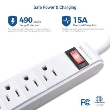[ETL Listed] Cable Matters 2-Pack 6-Outlet Surge Protector Power Strip with USB Ports, 8 ft, Long Extension Cord, Surge Protector with USB Ports in White