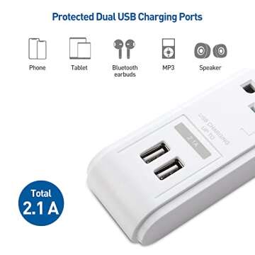 [ETL Listed] Cable Matters 2-Pack 6-Outlet Surge Protector Power Strip with USB Ports, 8 ft, Long Extension Cord, Surge Protector with USB Ports in White