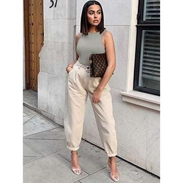 REORIA Womens Sexy Sleeveless High Neck Racer Back Halter Thong Bodysuits Leotard Tank Tops Light Grey Small