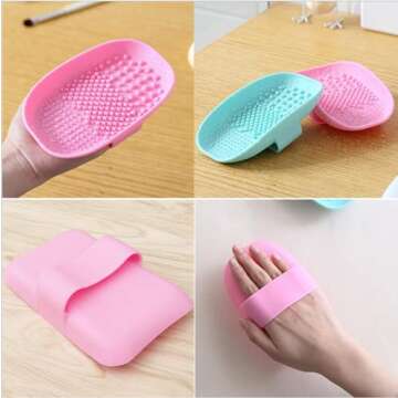 AHPIPIL Silicon Makeup Brush Cleaning Mat Makeup Brush Cleaner Pad Cosmetic Brush Cleaning Mat Portable Washing Tool Scrubber For Removing Makeup (Pink) (Pink)