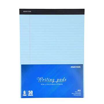Mintra Office Legal Pads - ((BASIC PASTEL 6pk, 8.5in x 11in, WIDE RULED)) - 50 Sheets per Notepad, Micro perforated, Pastel Writing Pad, Notebook Paper for School, College, Office, Business - Pink, Blue, Purple
