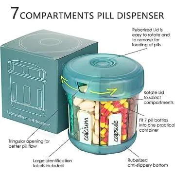 Extra Large Supplement Organizer with XL 7 Large Compartments, TPU Soft Lid Easy to Load and to Use Pill Dispenser, 1 Month Jumbo Vitamin Holder Medicine Storage