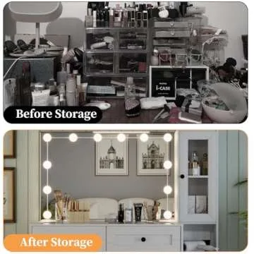 Diwnnue Farmhouse Mirror Large Vanity Desk with LED Bulbs, Makeup Vanity Table Set with Glass Tabletop, Charging Station & Power Outlet, Adjustable Lighting Modes, Bedroom, White